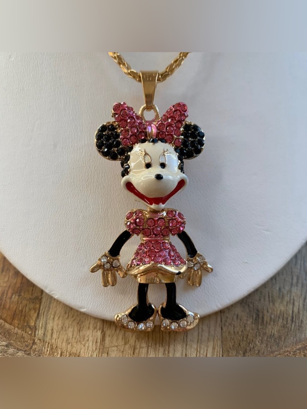 Pink Crystal Minnie Mouse Pendant Necklace